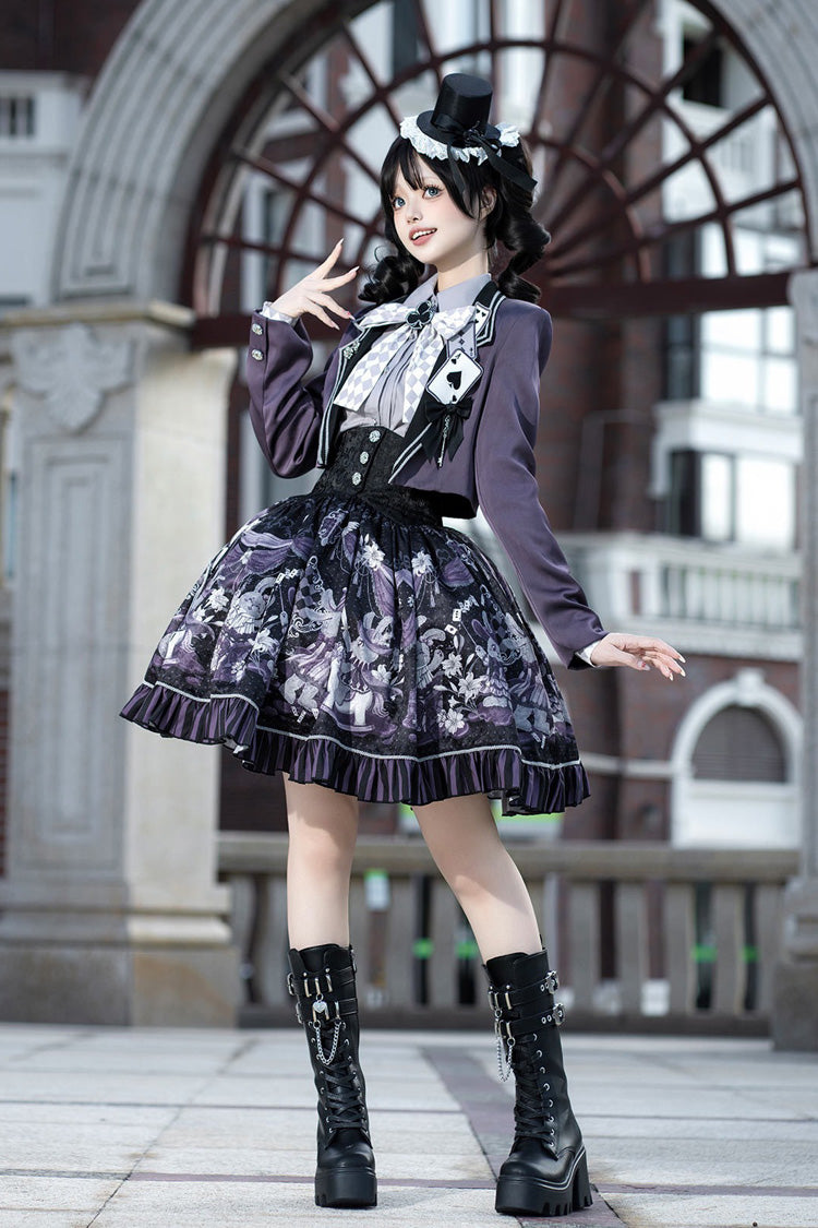 Black/Purple Magic Troupe Printed Ruffled Sweet Classic Lolita Skirt Set