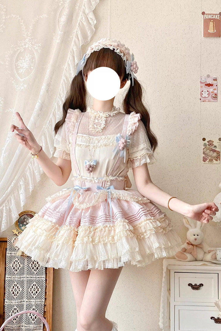 Grape Crunchies Sleeveless Multi-Layered Ruffled Bow Lace Sweet Lolita Strap Dress 2 Colors