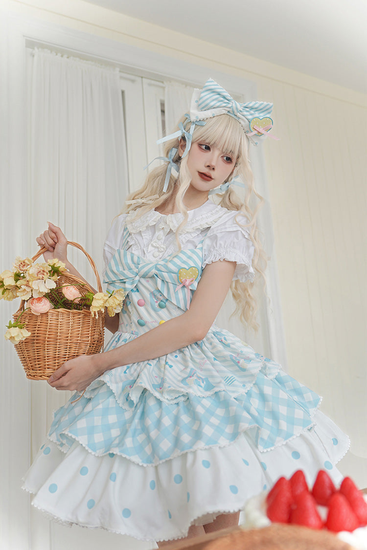 Blue Miku Sleeveless Triple-Layered Print Bowknot Sweet Lolita Jsk Dress