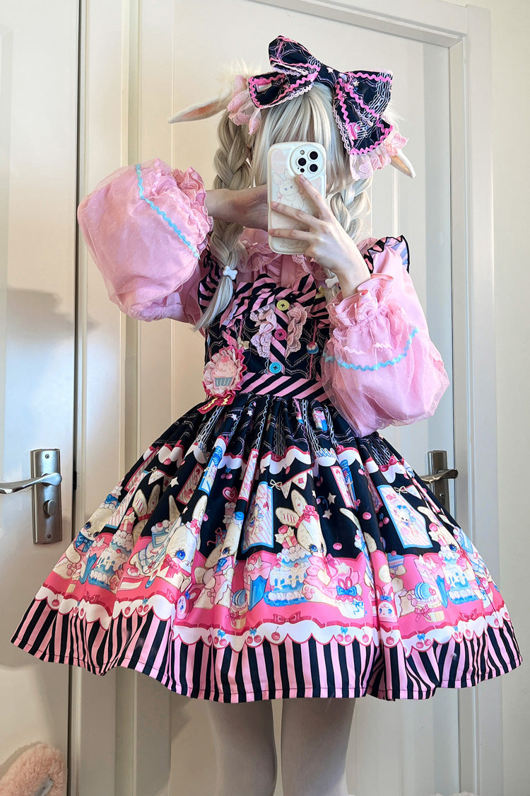 Bunny Pastry Chef Print Bowknot Gothic Japanese Lolita Jsk Dress 3 Colors