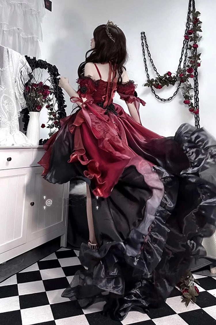 Red/Black Bowknot Irregular Gothic Princess Lolita Jsk Dress