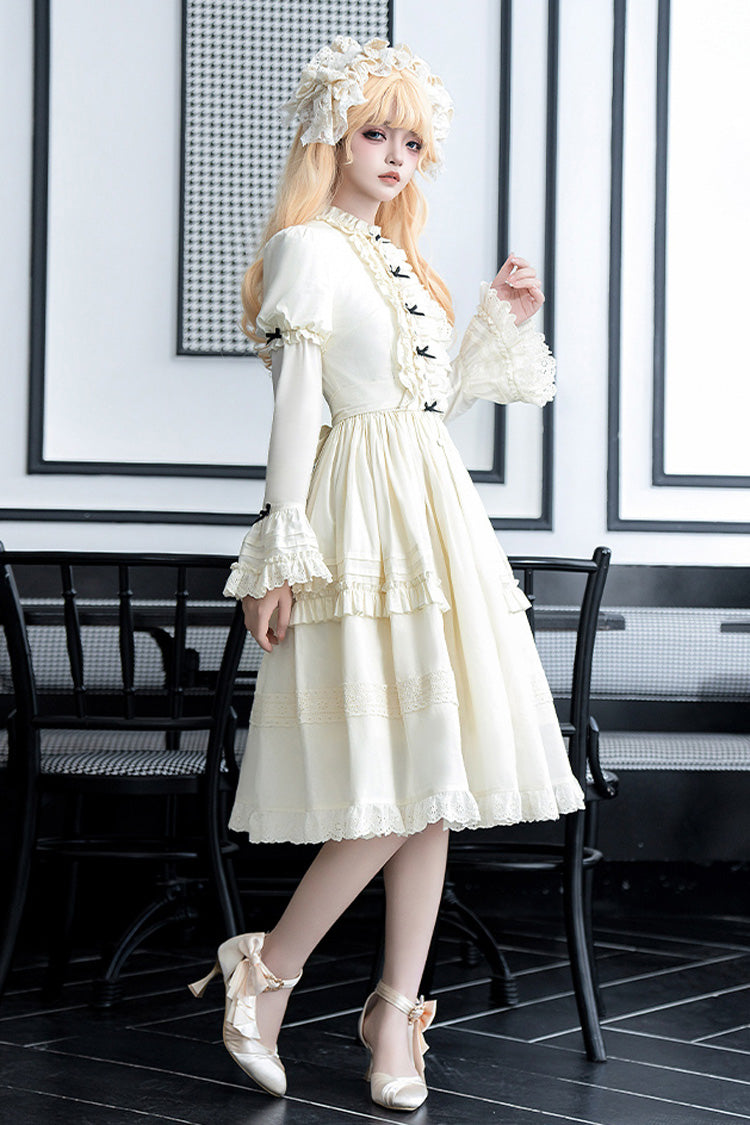 Ivory Birch Appointment Stand Collar Long Puff Sleeves Ruffle Bowknot Sweet Lolita Dress