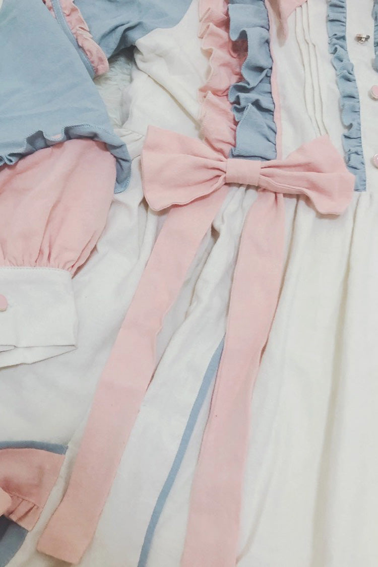 Blue/Pink Sweetheart Puff Doll Collar Long Sleeves Ruffle Bowknot Sweet Plus Size Lolita Dress