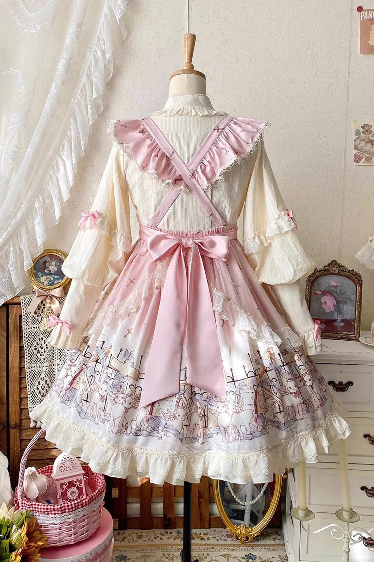Angel Lamb Printed Ruffled Bow Sweet Lolita Skirt 3 Colors