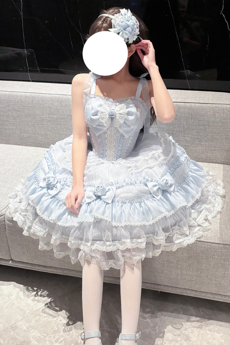 Moonlight Mirror Sleeveless Triple-Layered Ruffle Bowknot Lace Sweet Elegant Lolita Jsk Dress 2 Colors