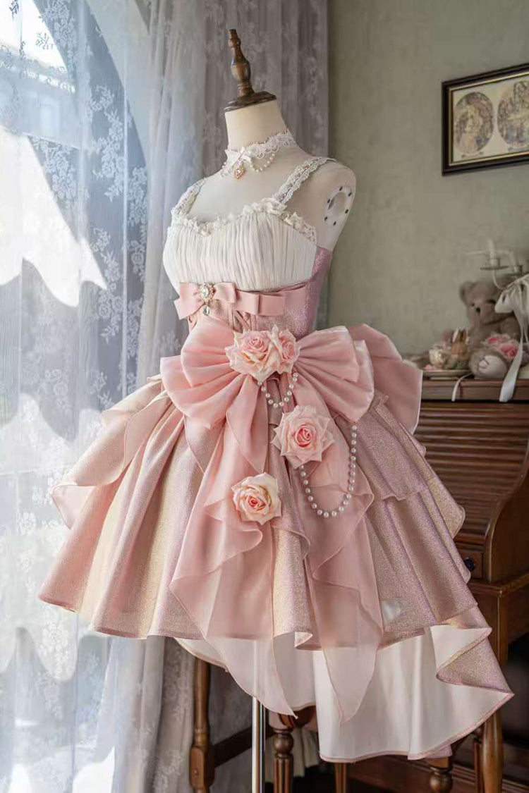 Pink Rose Heart Knot Ruffle Hanayome Bowknot Sweet Princess Gorgeous Lolita Jsk Dress