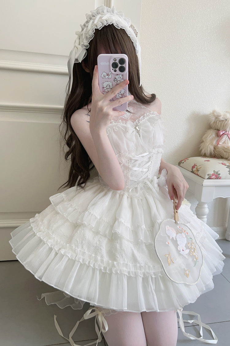 White Halterneck Triple-Layered Bowknot Lace Sweet Lolita Jsk Dress