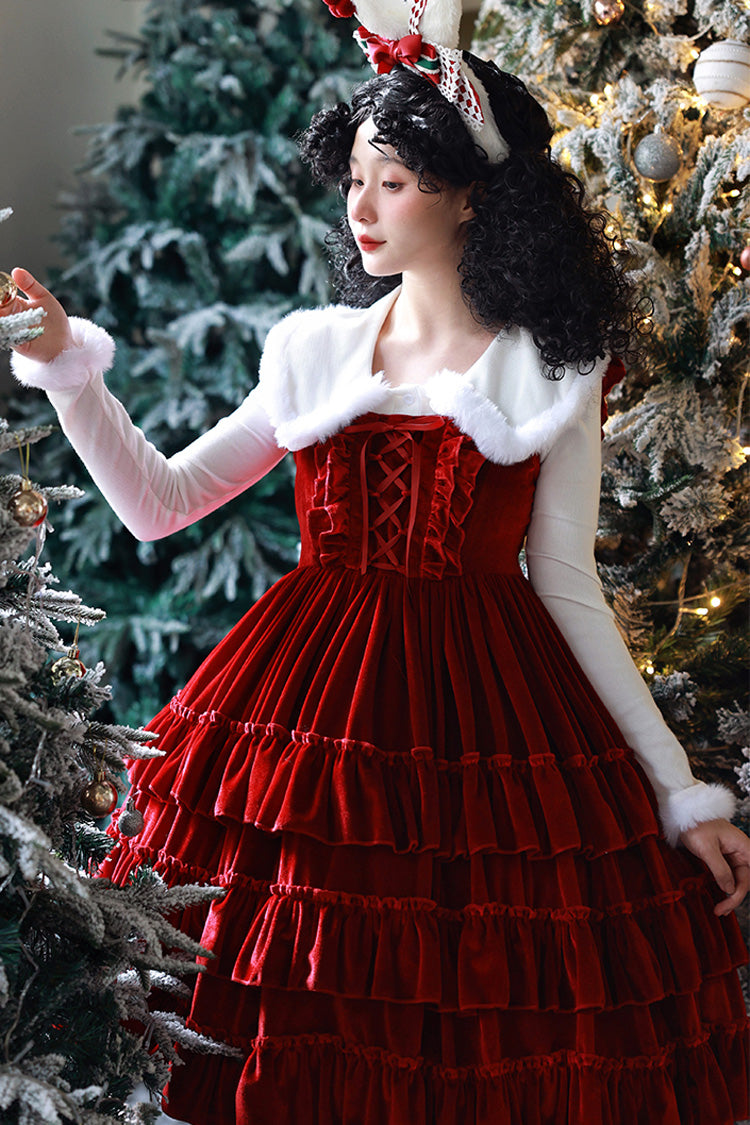 Sponge Cake Multi-Layered Ruffle Lace-Up Gothic Lolita Jsk Dress 2 Colors