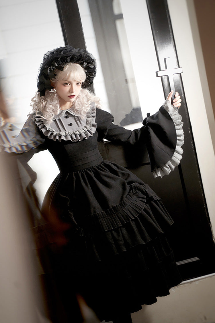 Black Chapter of the Night Long Hime Sleeves Ruffle Bowknot Gothic Lolita Dress