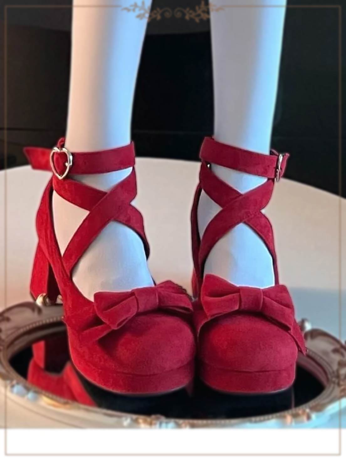 Thick Soled Velvet Round Head Lo Shoes Sweet High Heel Thick Heel