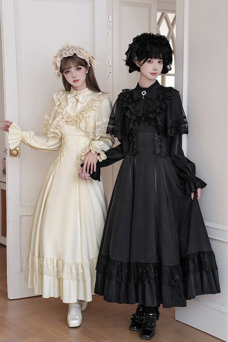 Letters & Poems · Day and Night Stand Collar Long Sleeves Ruffle Bowknot Lace-Up Gothic Lolita Dress 2 Colors