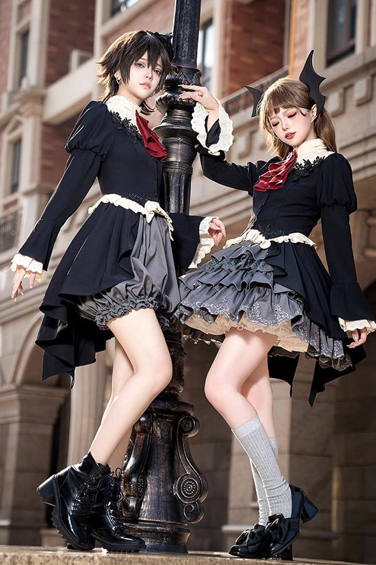 Black Eternal Night Feast Long Sleeves Gothic Prince Handsome Ouji Lolita Tailcoat Top and Shorts Set