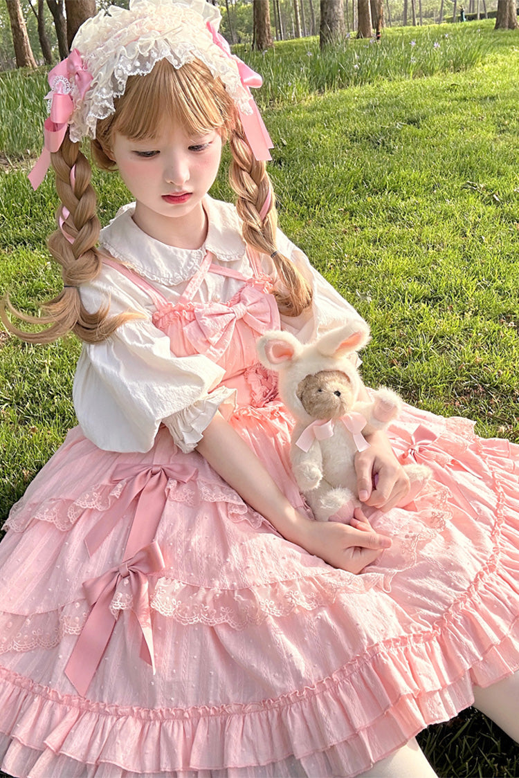 Pink Miss Pearl Sleeveless Double-Layered Bowknot Lace Lace-Up Sweet Lolita Jsk Dress