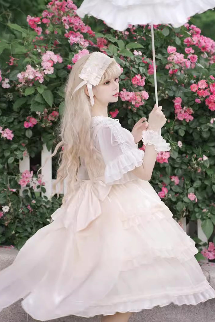 Star Gauze Romance Multi-layer Ruffle Bowknot Sweet Elegant Princess Lolita Jsk Dress 2 Colors