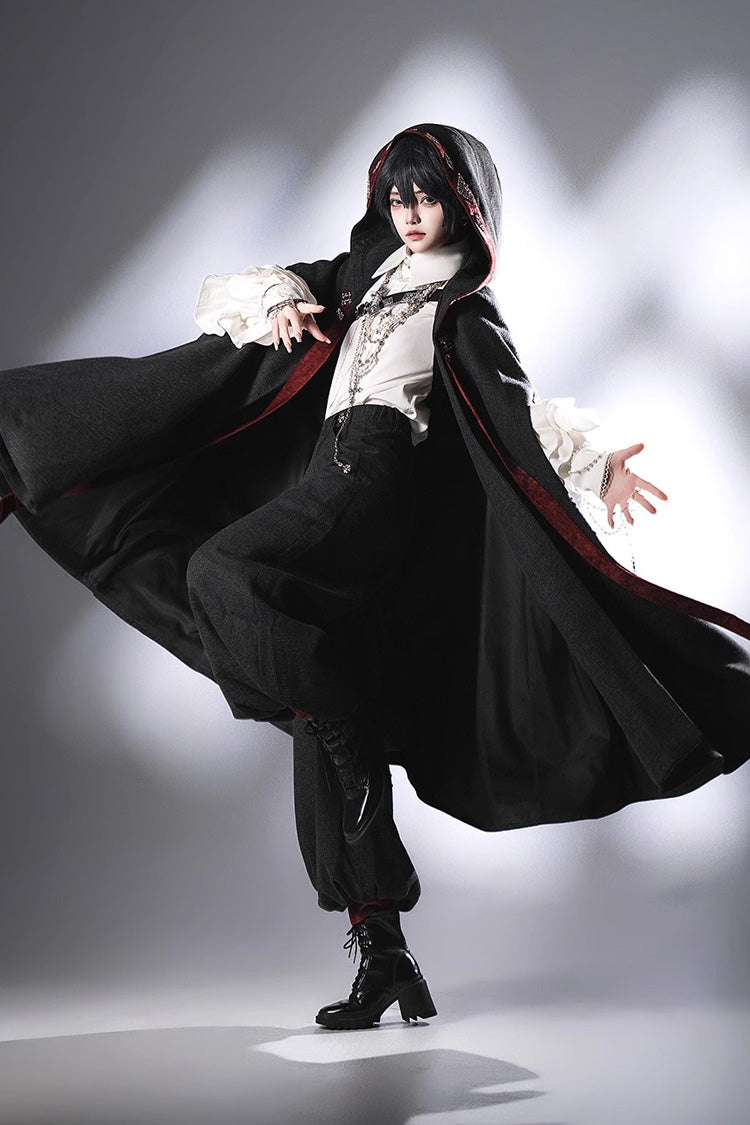 Black Sacred Vow Print Hooded Vintage Elegant Prince Handsome Ouji Lolita Cloak