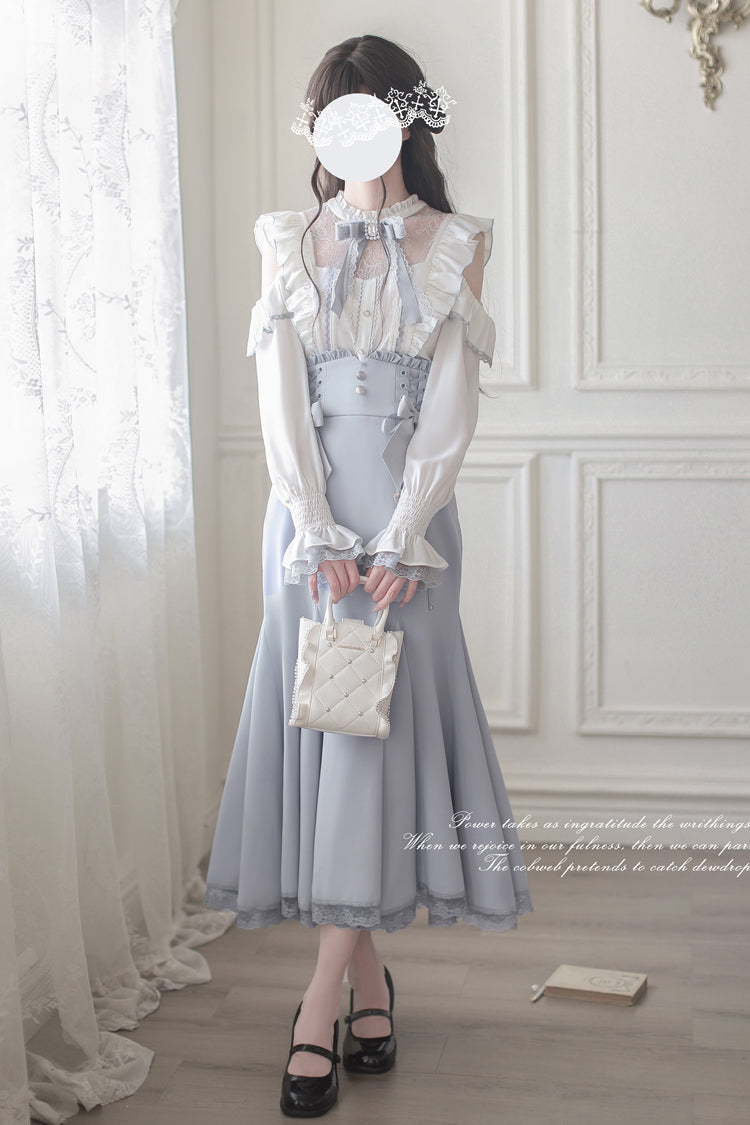Blue Ruffle Bowknot Slim Sweet Elegant Lolita Fishtail Skirt Dress