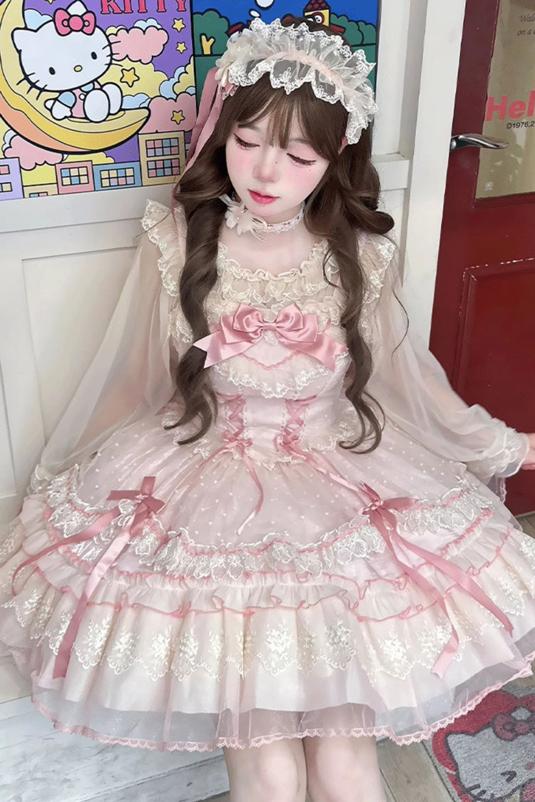 Pink Candy House Sleeveless Ruffle Bowknot Lace Lace-Up Sweet Lolita Jsk Dress
