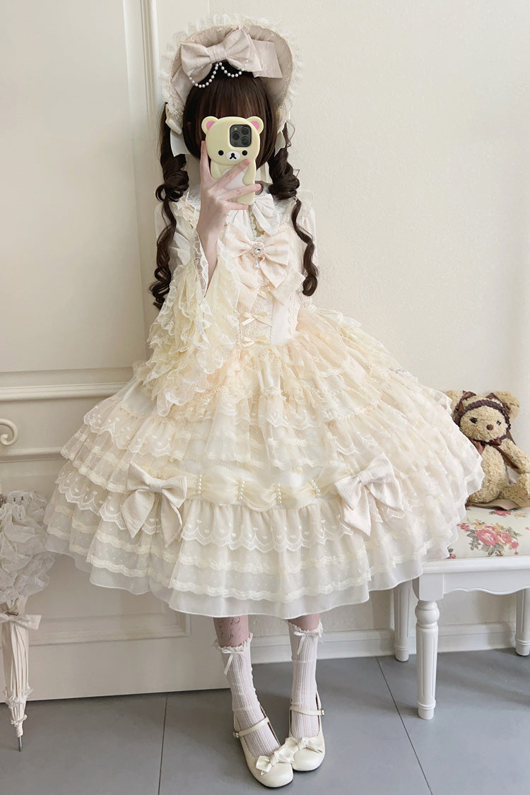 Beige Dream Prologue Doll Multi-Layered Bowknot Lace Sweet Princess Lolita Dress