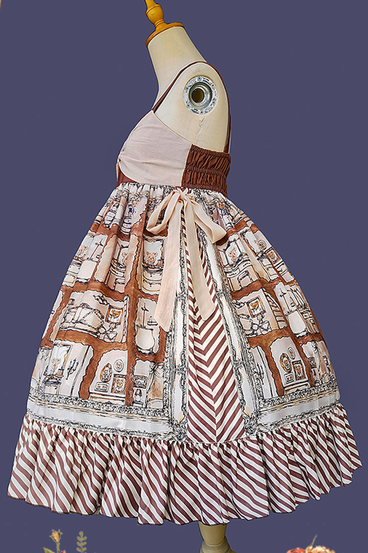 Brown Underground Bear Print Ruffle Bowknot Sweet Lolita Dress