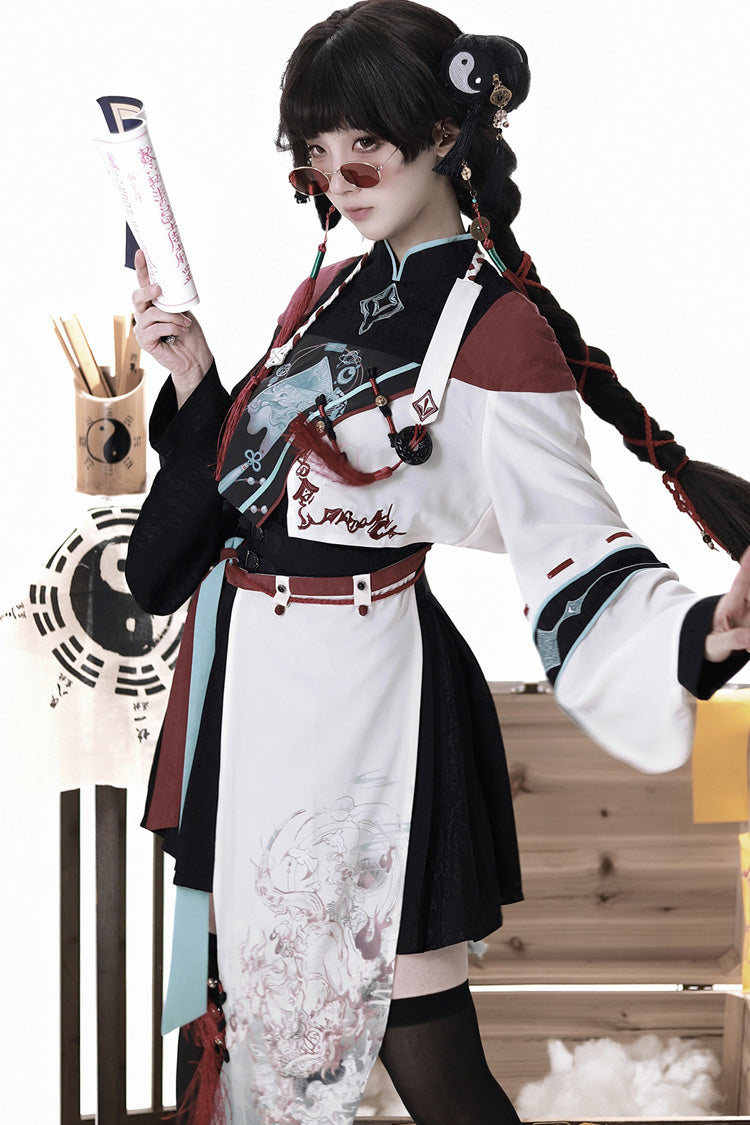 Multi-Color Walking With The Demon Print Asymmetric Gothic Chinese Style Ouji Lolita Skirt