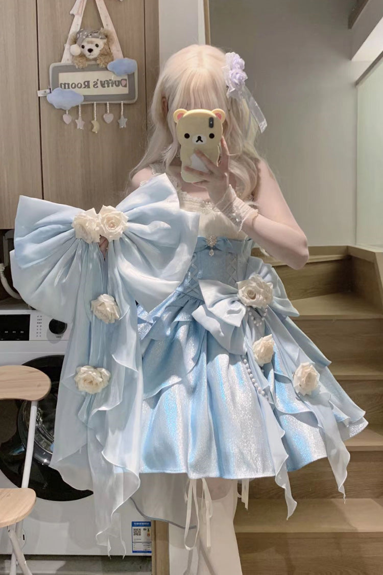Blue Rose Heart Knot Ruffle Hanayome Bowknot Sweet Princess Gorgeous Lolita Jsk Dress