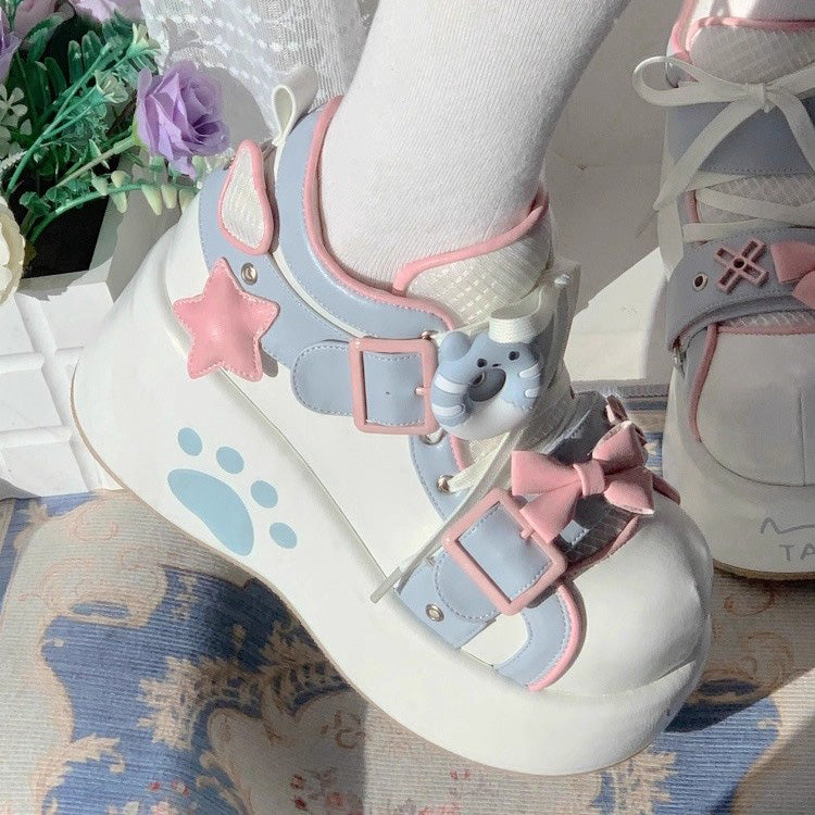 Sweet Bear Paw Print Bowknot Lolita Ankle Boots 2 Colors