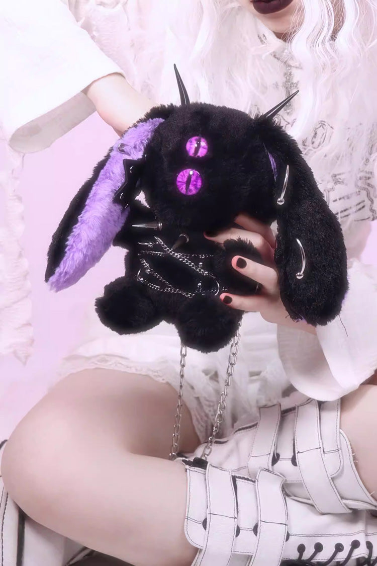 Black/Purple Demon Bunny One-Eyed Doll Chain-Decorated Gothic Lolita Crossbody Bag