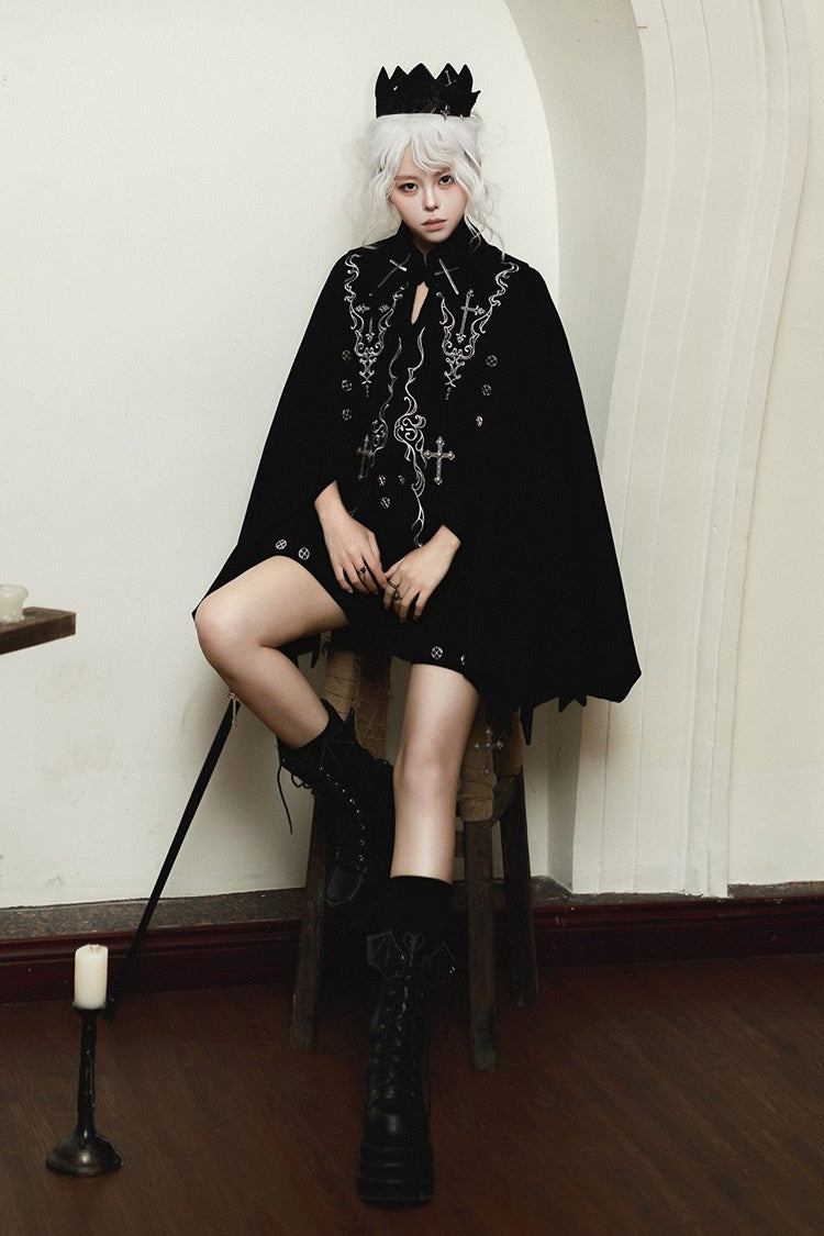Black The Eternal Night Descends Embroidered Ouji Gothic Lolita Cloak Shorts Set