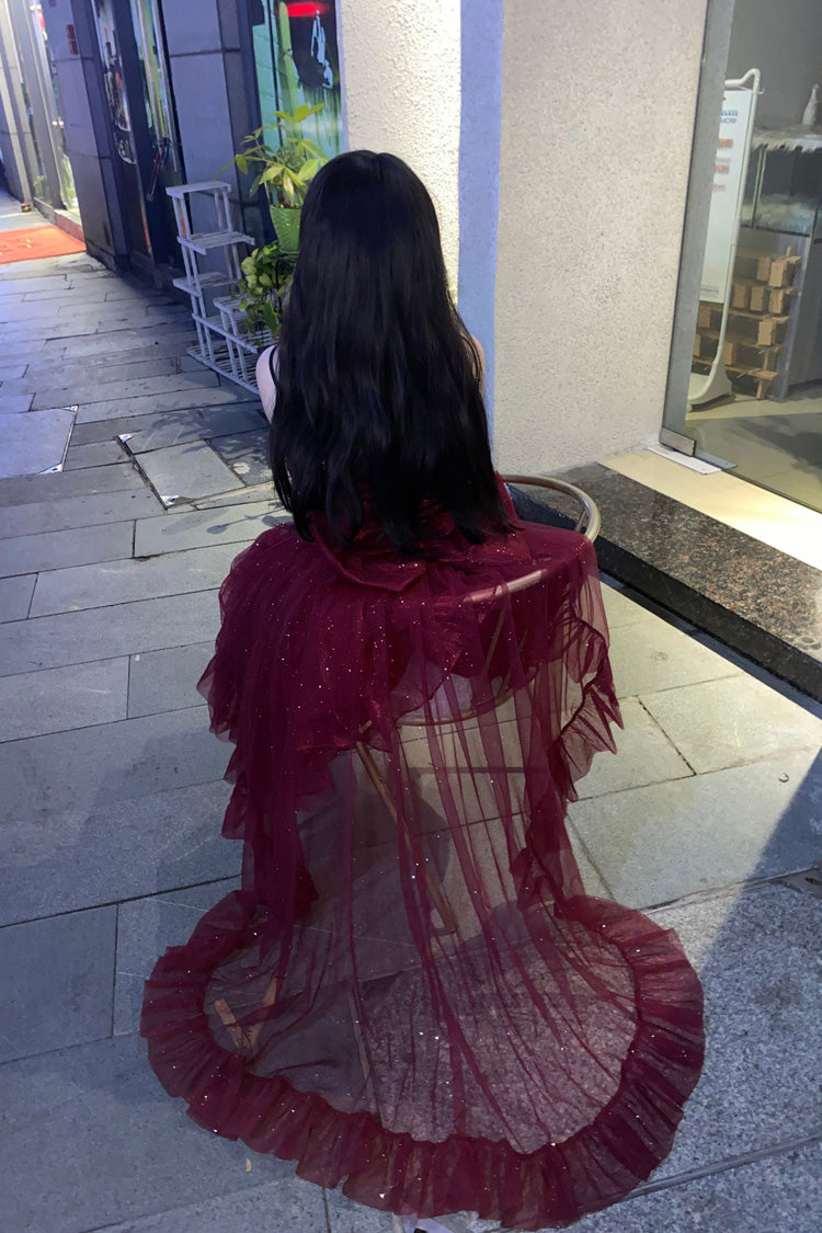 Red Shining Bowknot Irregular Sweet Princess Gorgeous Lolita Jsk Dress (Include Train)