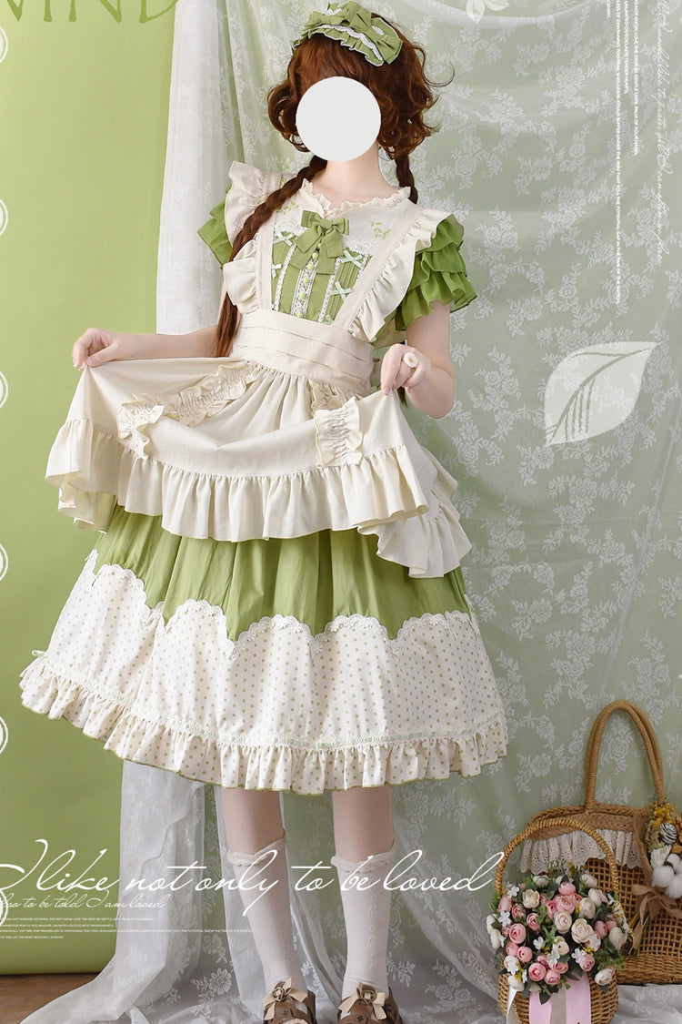 Summer Wind Short Sleeves Polka Dot Print Ruffle Embroidery Sweet Lolita Dress 3 Colors