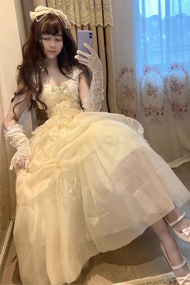 White Beauty and the Beast Hanayome Bowknot Lace Mesh Sweet Princess Lolita Jsk Dress