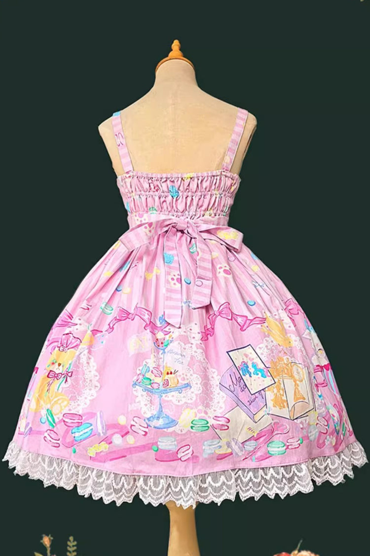 Macaron Dolly House Sleeveless Print Bowknot Lace-Up Sweet Lolita Jsk Dress 3 Colors