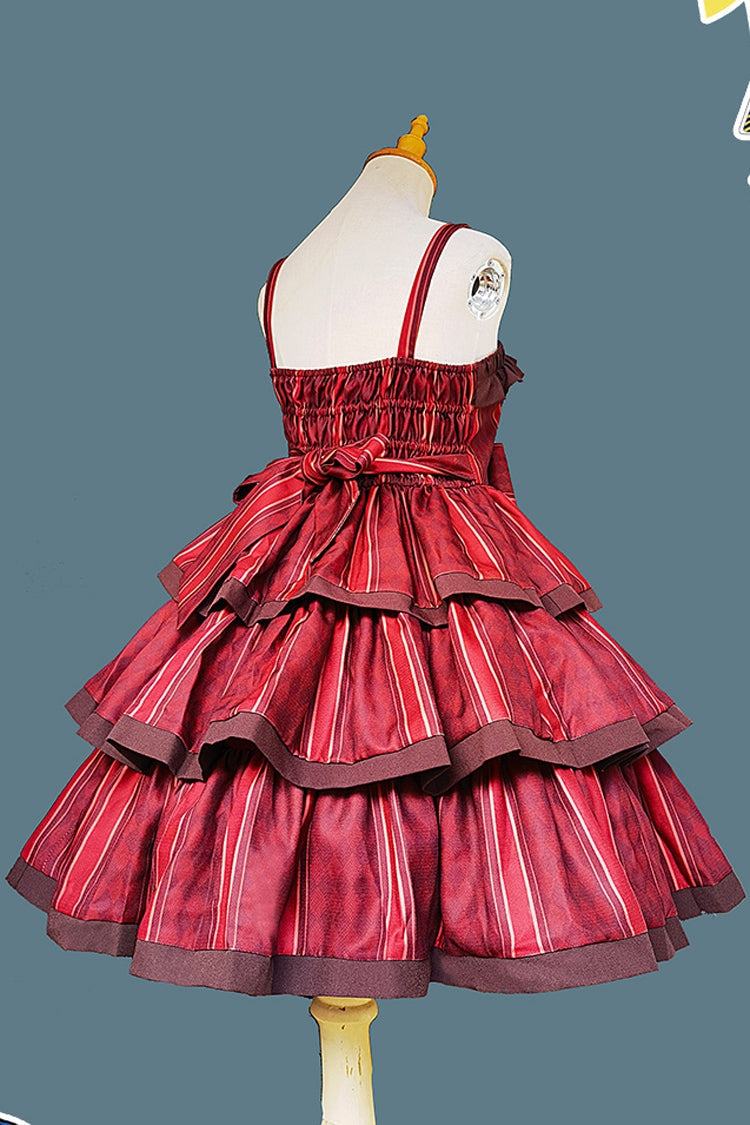 Stripe Print Cloth Cat Triple-Layered Ruffle Bowknot Sweet Lolita Dress 4 Colors