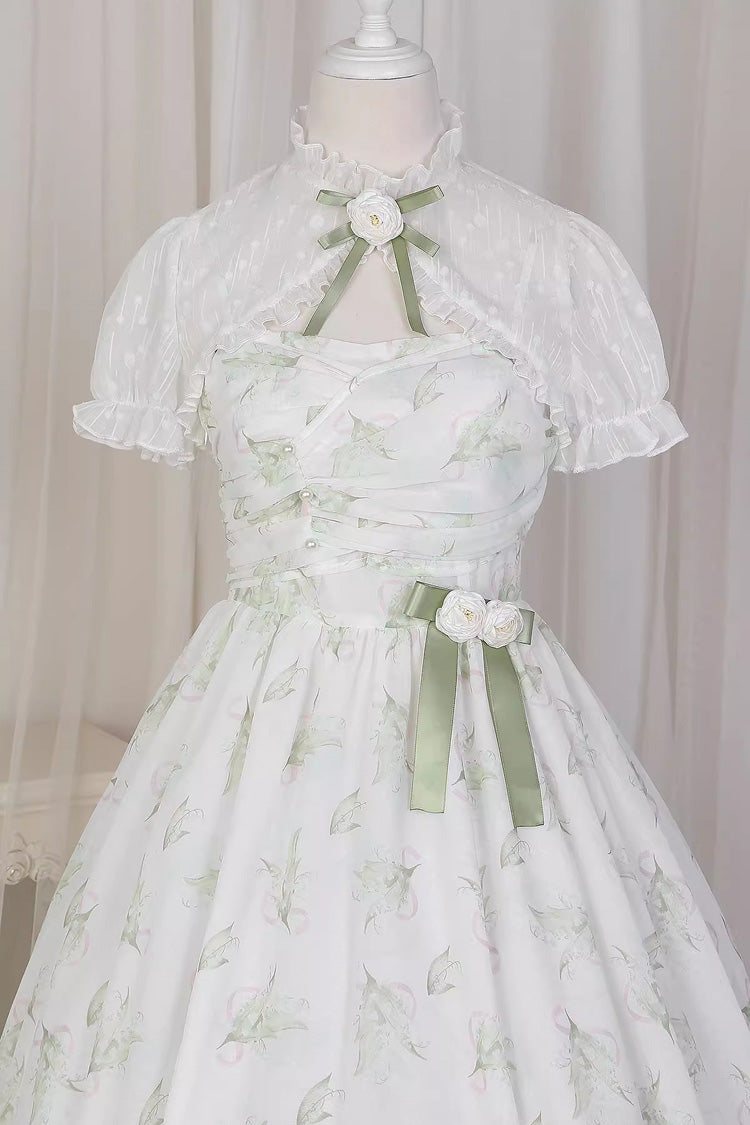 Lily of the Valley Spring Short Sleeves Jacquard Print Bowknot Irregular Sweet Lolita Jsk Dress