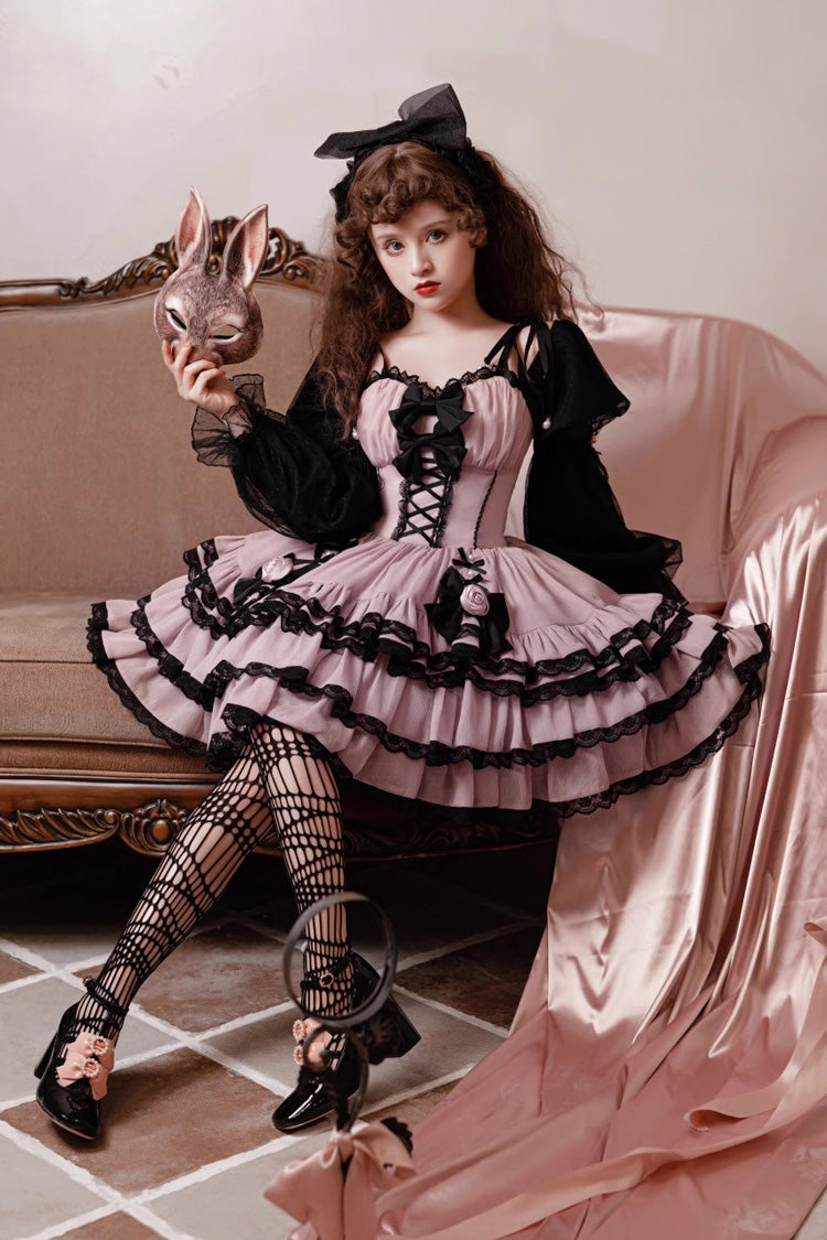 Black/Purple Dance Music Long Sleeves Multi-layer Ruffle Bowknot Sweet Princess Lolita Dress