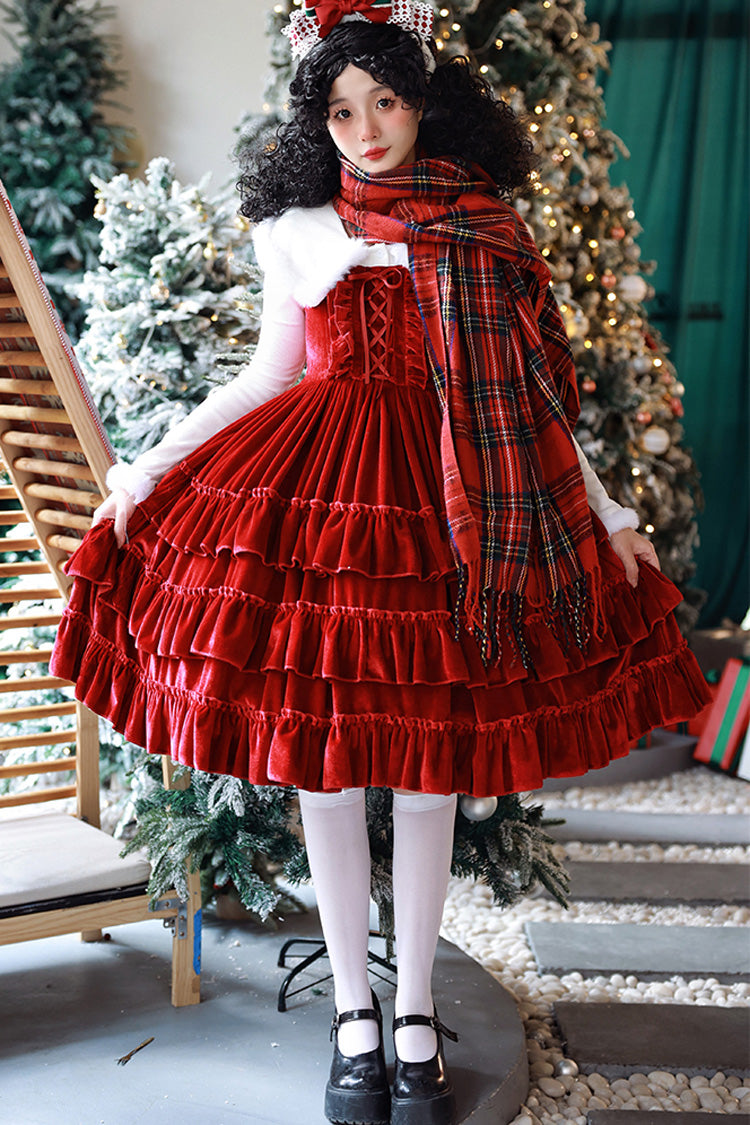 Sponge Cake Multi-Layered Ruffle Lace-Up Gothic Lolita Jsk Dress 2 Colors