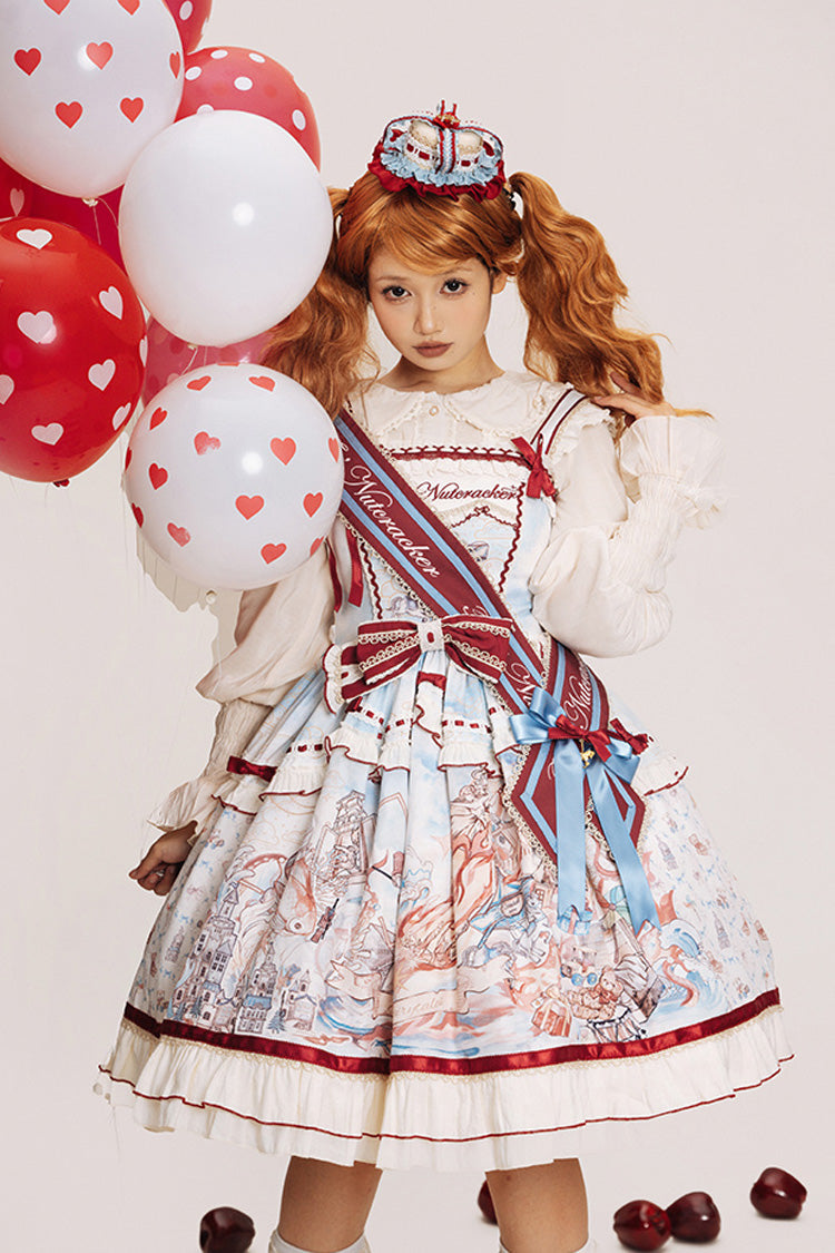 Multi-Color Nutcracker Sleeveless Print Ruffle Bowknot Sweet College Style Lolita Jsk Dress