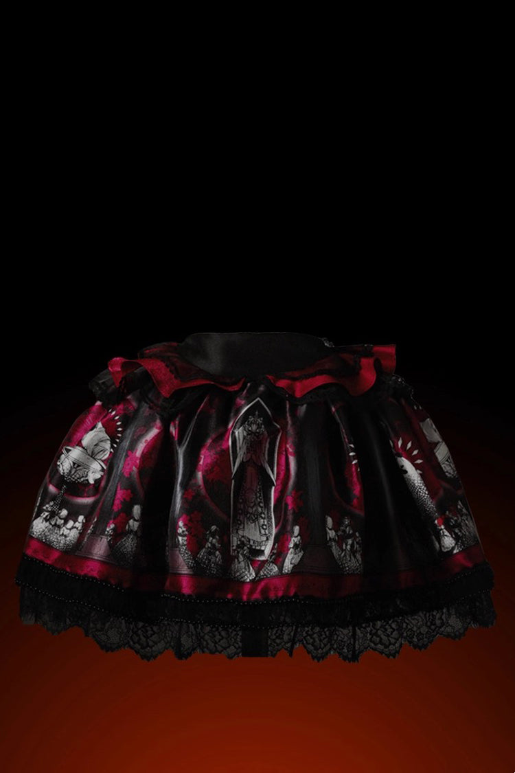 Red Dark Moon Corridor Print Embroidery Gothic Lolita Dress Skirt