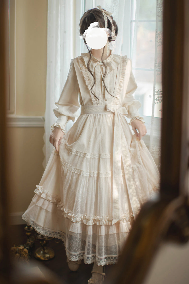 Ivory Sleeveless Ruffle Lace Sweet Japanese Elegant Lolita Jumper Dress