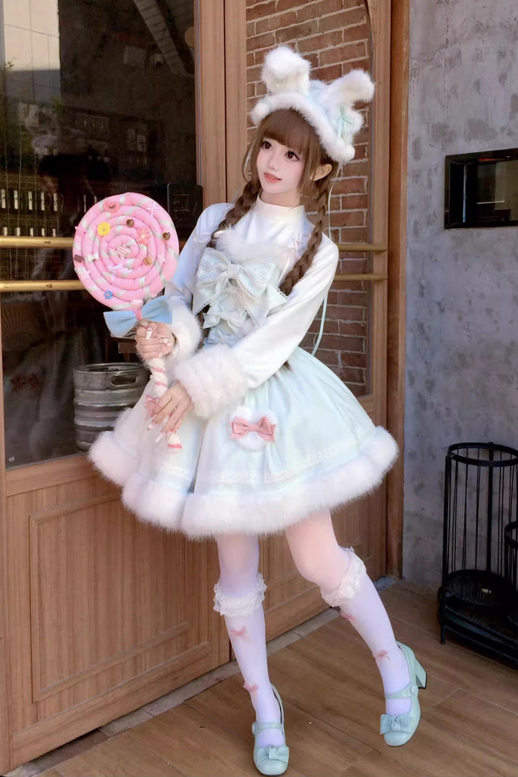 Sweet Dream Bunny Furry Bowknot Sweet Lolita Dress 2 Colors and 2 Versions