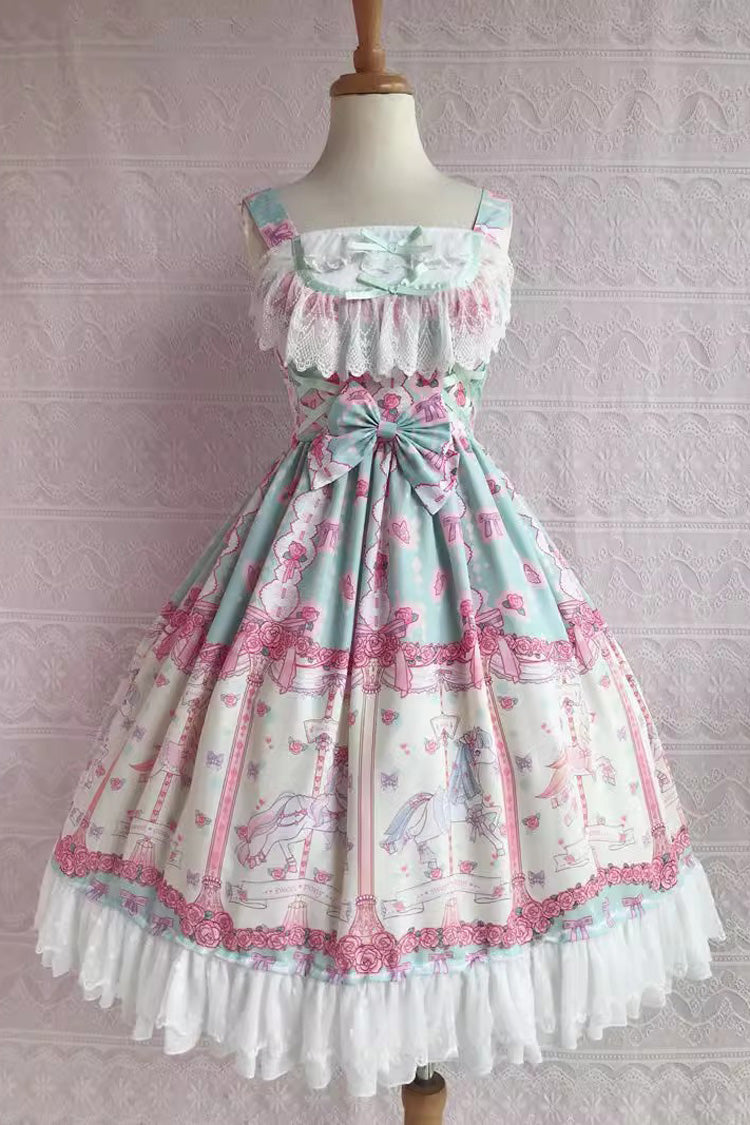 Rose Trojan Print Ruffle Bowknot Sweet Lolita Jsk Dress 3 Colors