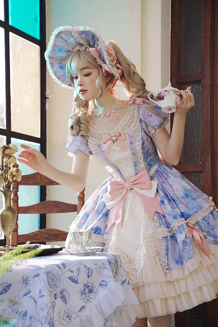 Angel Heart Sky Oil Painting Print Ruffle Cardigan Bowknot Sweet Princess Lolita Dress 3 Colors