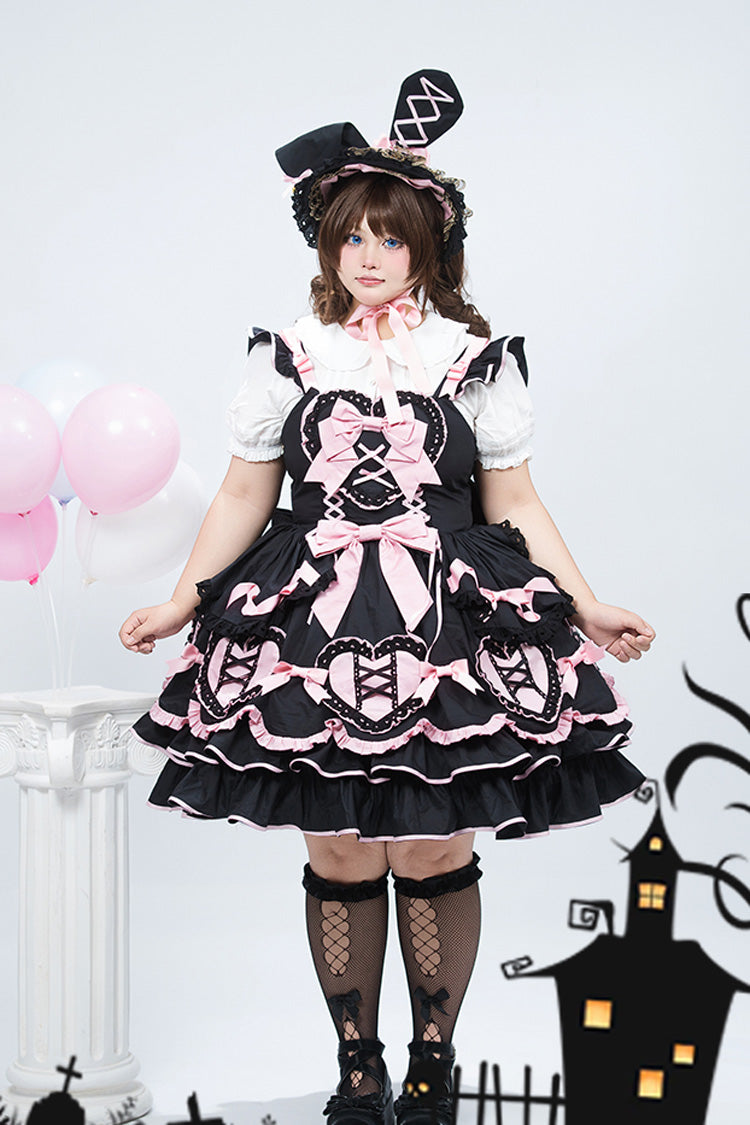 Black/Pink Frosted Sugar Gift Box Sleeveless Ruffle Bowknot Sweet Plus Size Princess Lolita Jsk Dress