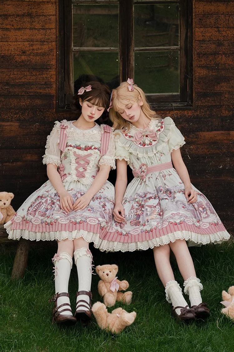 Multi-Color Raspberry Wine Brew Print Sweet Vintage Princess Lolita Dress (OP & JSK)