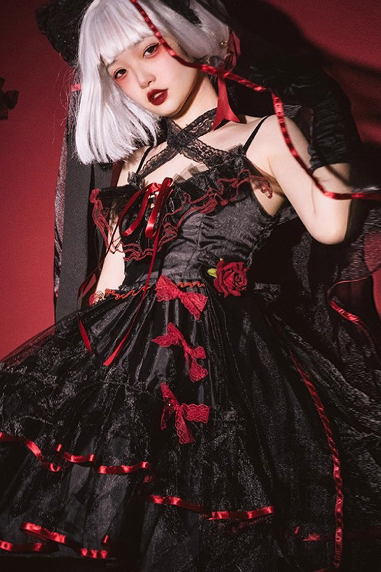 Seven Deadly Sins Sleeveless Double-Layered Ruffle Hanayome Bowknot Lace Gothic Plus Size Lolita Jsk Dress 3 Colors