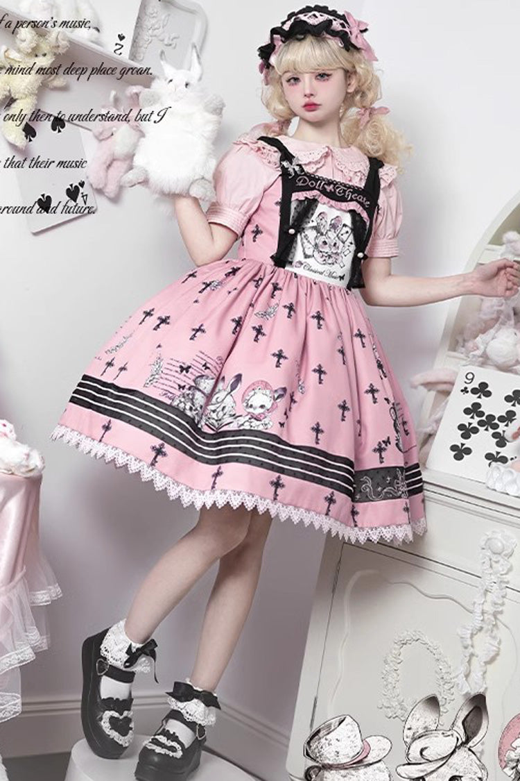 Pink Rabbit Doll Theater Print Sweet Lolita Jsk Dress