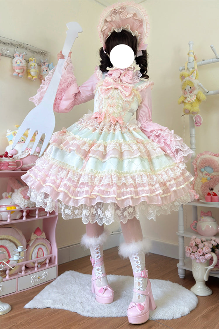 Green Star Love Song Ruffle Hanayome Bowknot Lace Sweet Lolita Jsk Dress