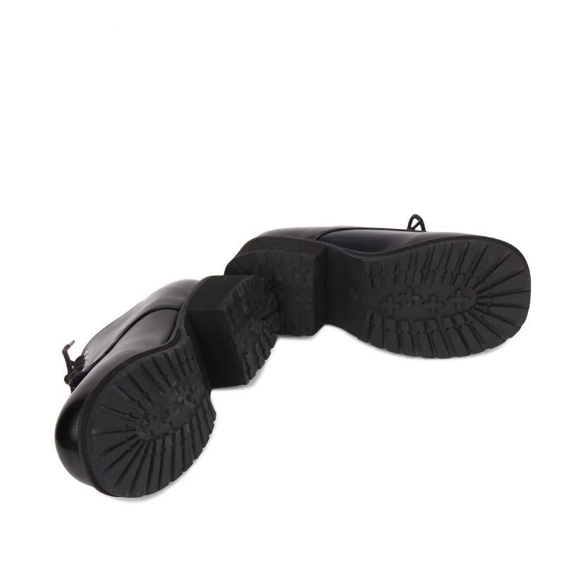 Black Synthetic Leather Round Toe Military Style Platform Punk Lolita Shoes