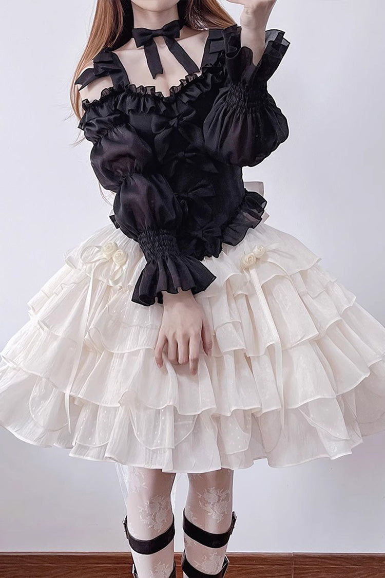 Black/Apricot Multi-layer Ruffle Sweet Princess Lolita Skirt Set