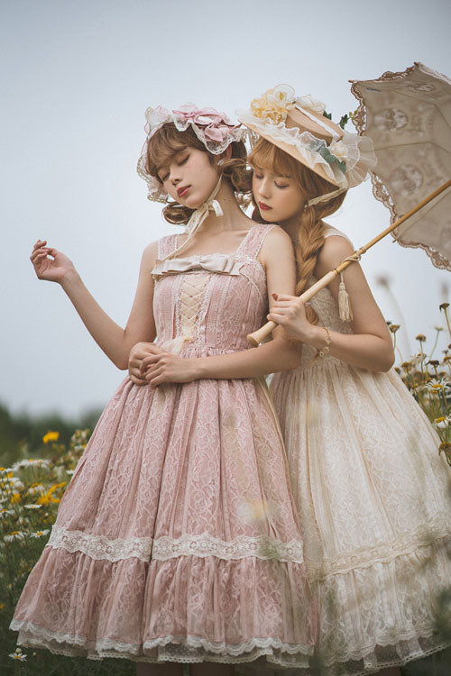 Ivory Solid Color Elegant Vintage Rose Multi-Layer Embroidery Ruffled Sweet Lolita JSK Dress